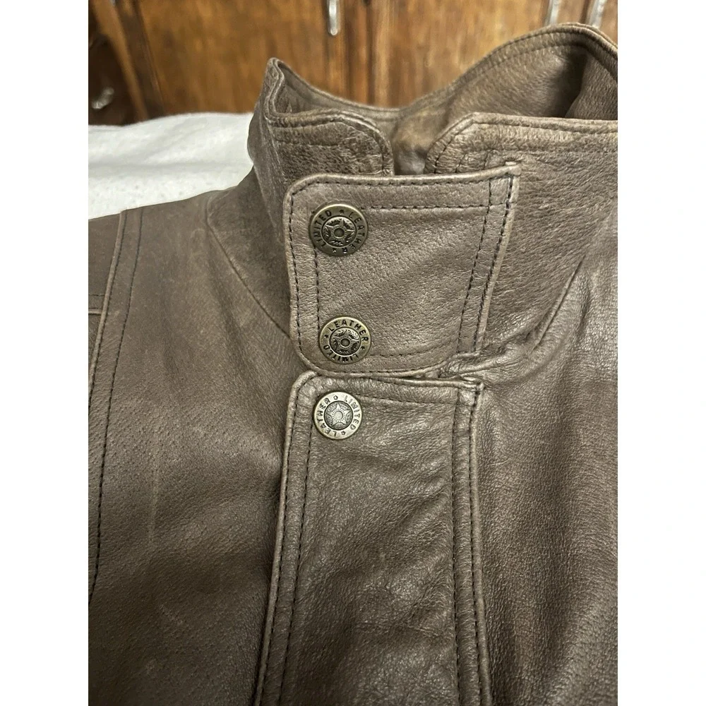 Leather Limited Men's Size L Brown Leather Bomber Jacket Zips & Snaps Zip Front